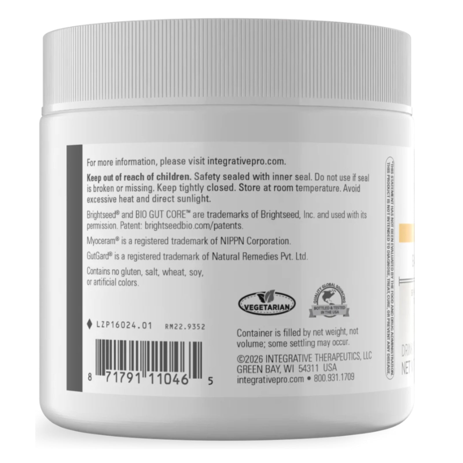Integrative Therapeutics, Barrier Complex Drink Mix, 3.28 Oz (93 G) UPC 871791110465 | Hilife Vitamins