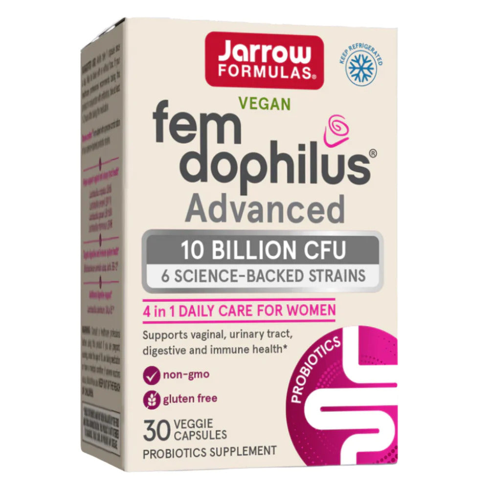 Jarrow Formulas, Fem-Dophilus® Advanced - 10 Billion CFU (Refrigerated), 30 Veggie Capsules UPC 790011037347 | HiLife Vitamins
