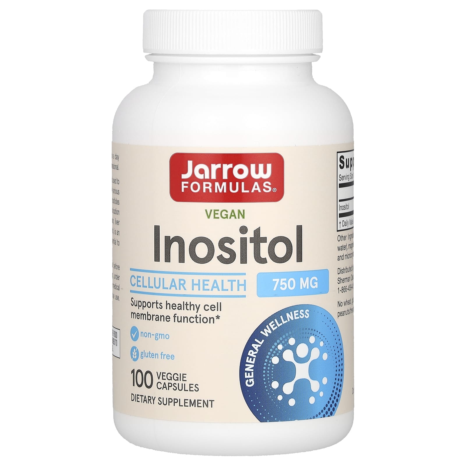 Jarrow Formulas, Inositol, 750 mg, 100 Veggie Caps UPC 790011010241 | HiLife Vitamins