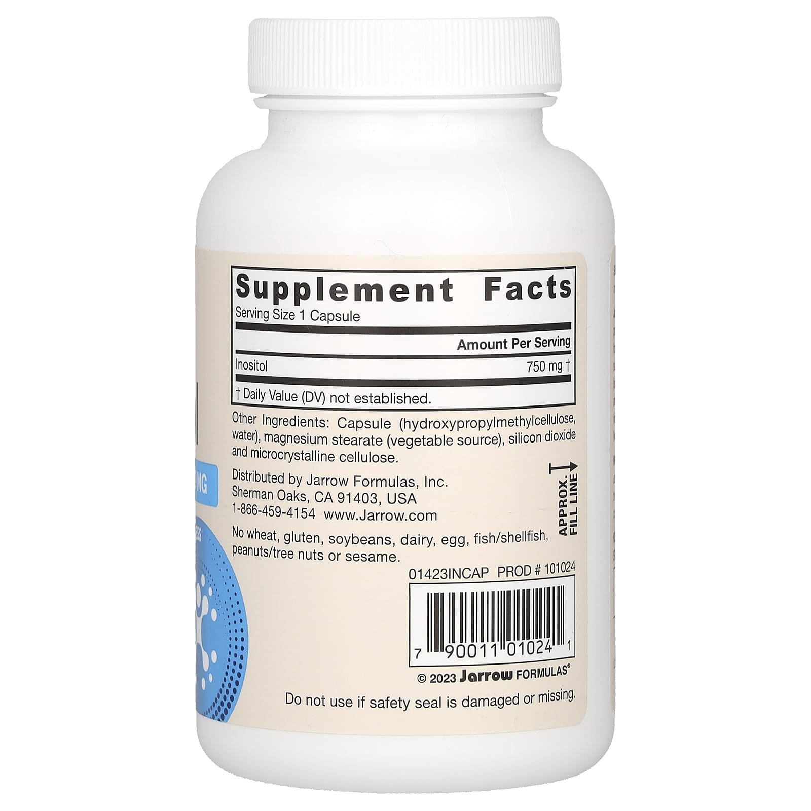 Jarrow Formulas, Inositol, 750 mg, 100 Veggie Caps UPC 790011010241 | HiLife Vitamins