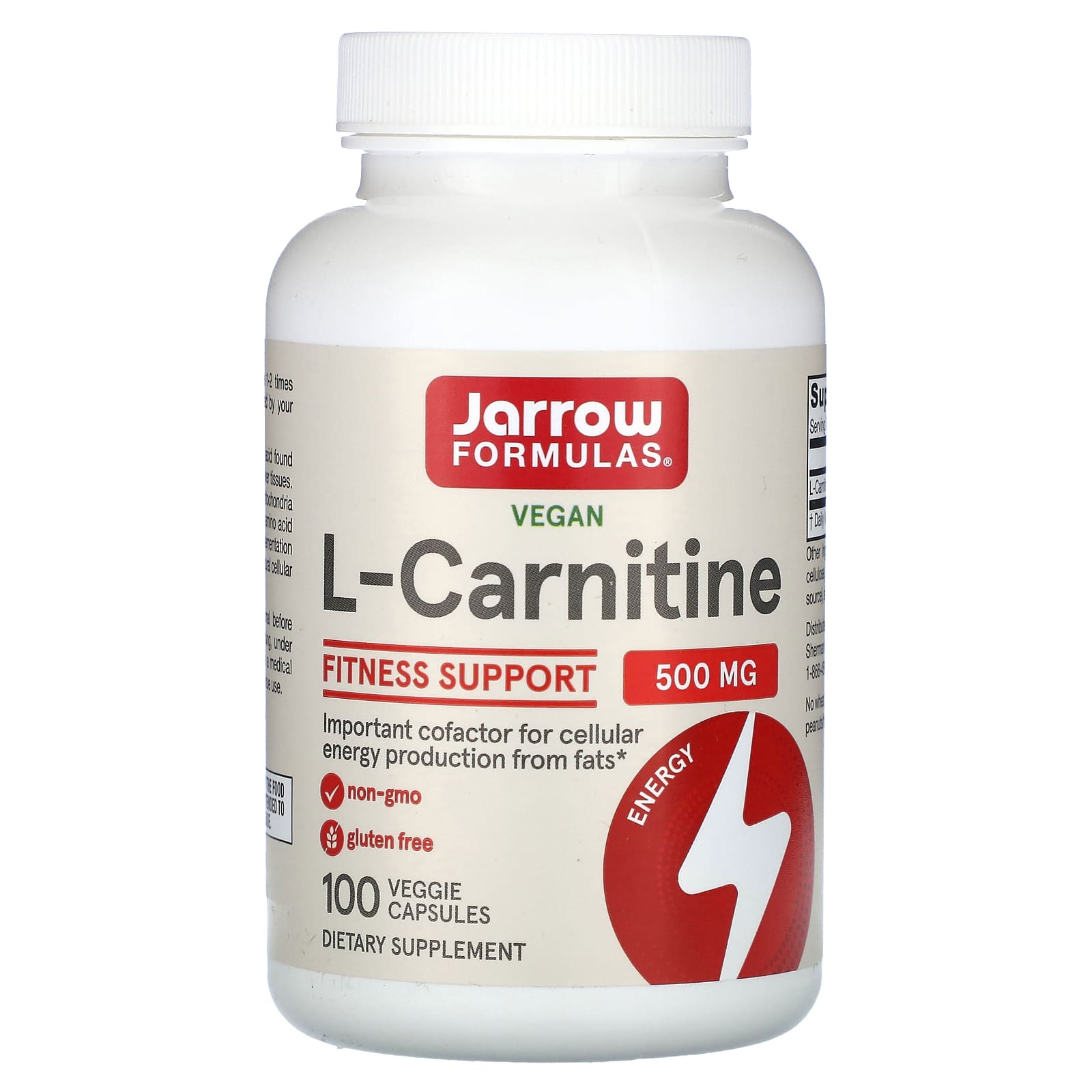 Jarrow Formulas, L-Carnitine, 500 mg, 100 Capsules UPC 790011020028 | HiLife Vitamins