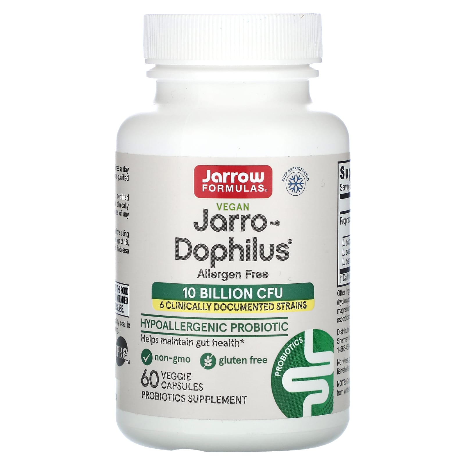 Jarrow Formulas, Jarro-Dophilus Allergen-Free 10 Billion CFU, 60 Veggie Caps UPC 790011030331 | HiLife Vitamins
