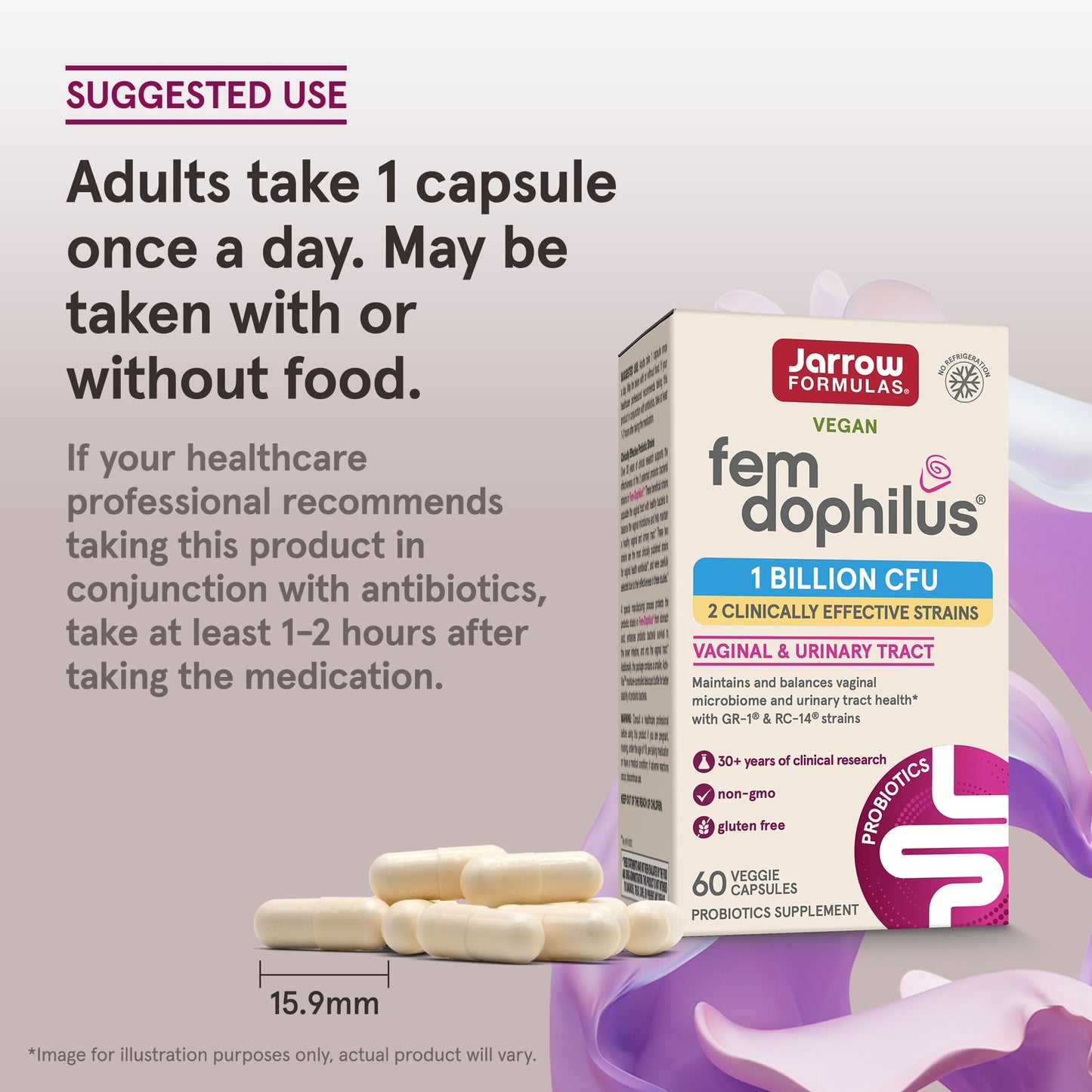 Jarrow Formulas, Fem-Dophilus Shelf Stable, 60 Veggie Caps UPC 790011030423 | HiLife Vitamins
