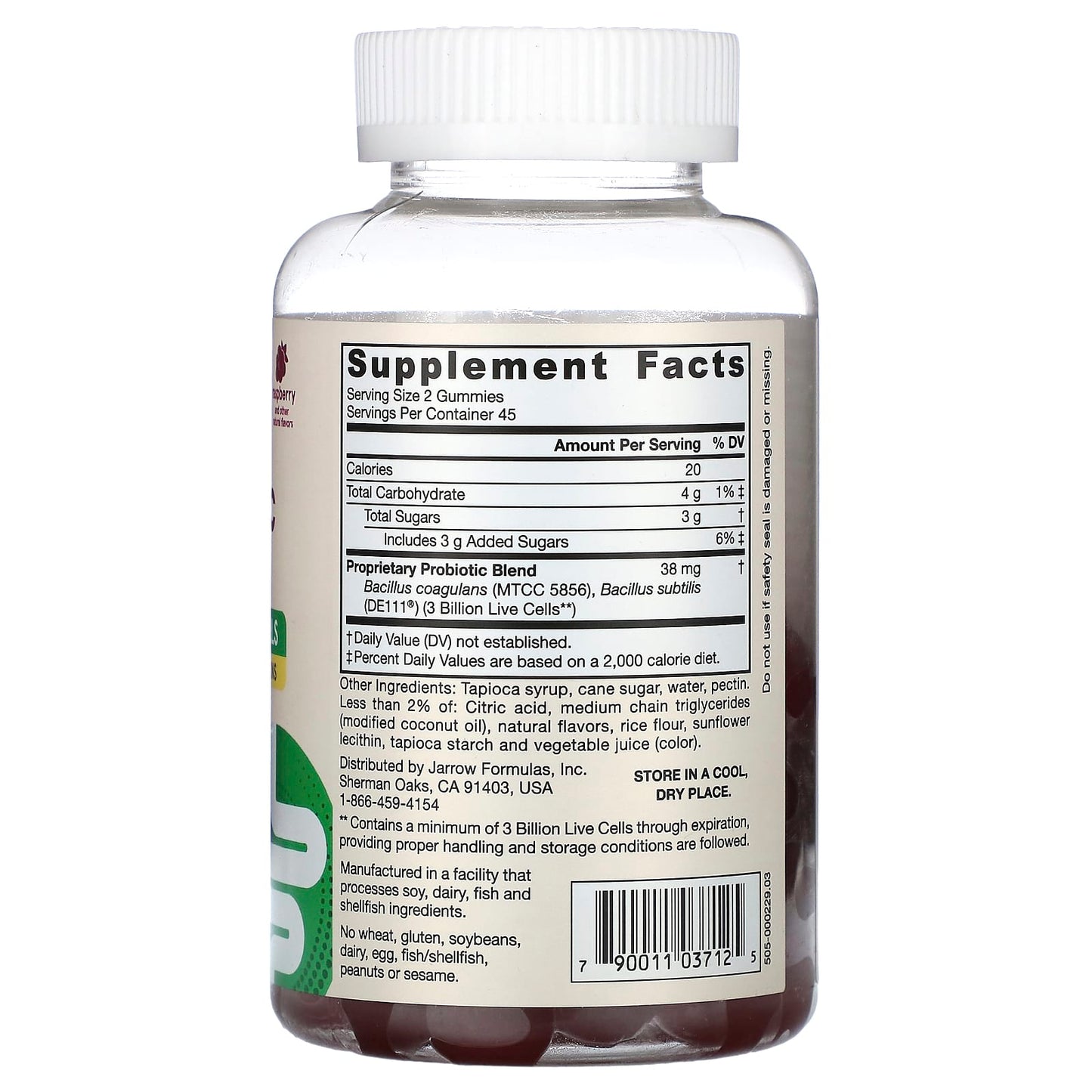 Jarrow Formulas, Probiotic Duo, Raspberry, 3 Billion, 90 Gummies UPC 790011037125 | HiLife Vitamins