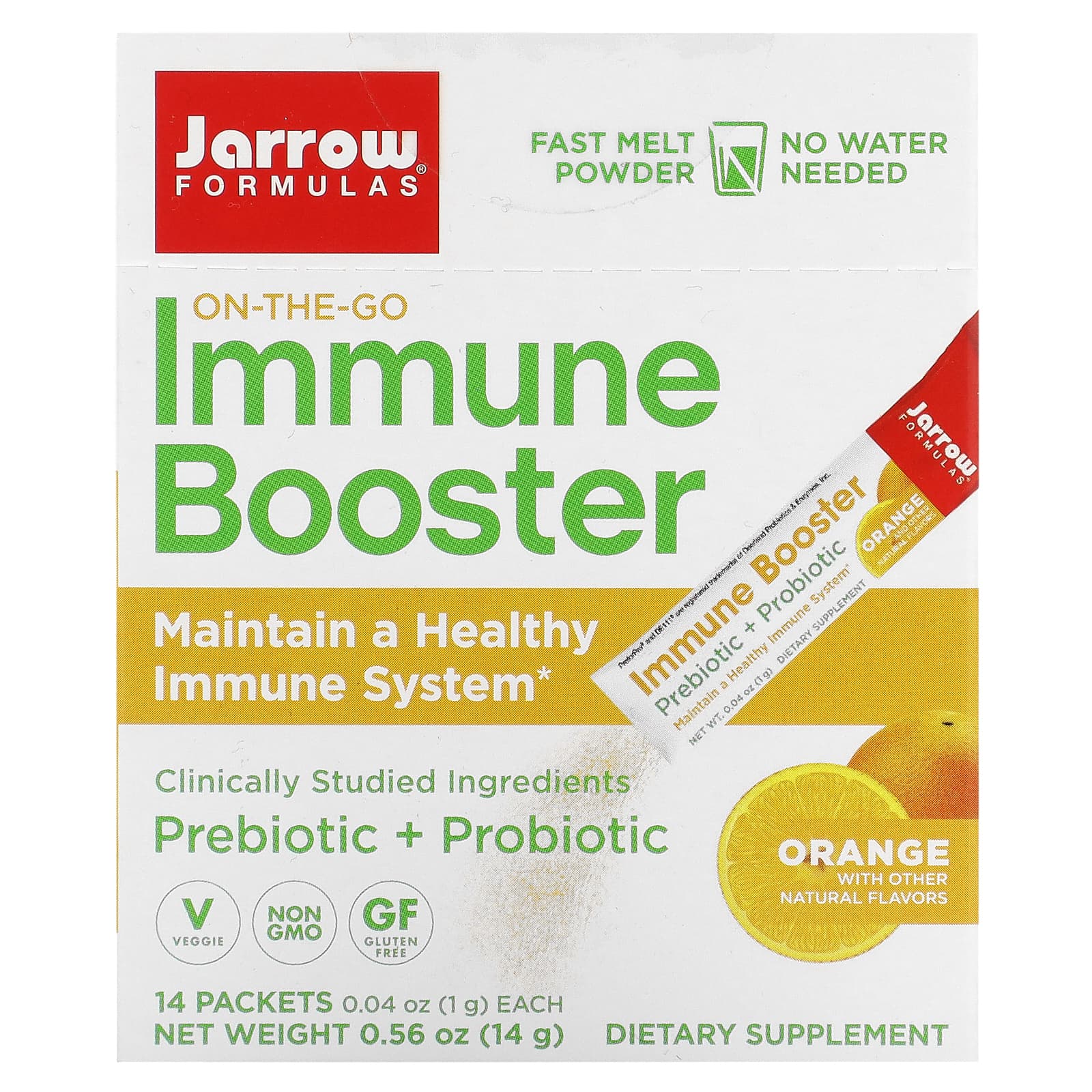 Jarrow Formulas, On-The-Go Immune Booster, Orange, 14 Packets UPC 790011037309 | HiLife Vitamins