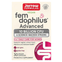 Jarrow Formulas, Vegan Fem Dophilus, Advanced, 10 Billion CFU (250 mg), 30 Veggie Capsules UPC 790011037354 | Hilife Vitamins