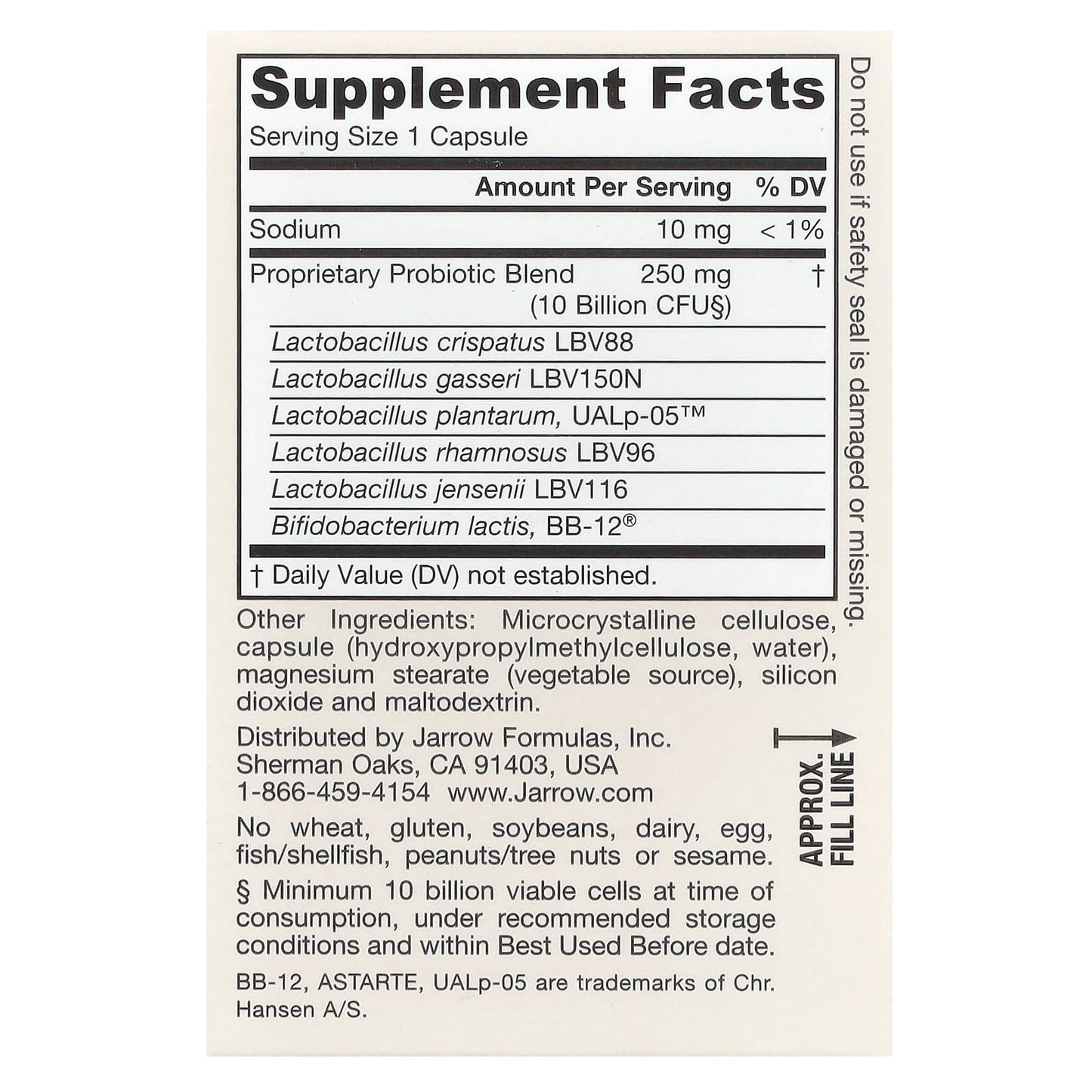 Jarrow Formulas, Vegan Fem Dophilus, Advanced, 10 Billion CFU (250 mg), 30 Veggie Capsules UPC 790011037354 | Hilife Vitamins