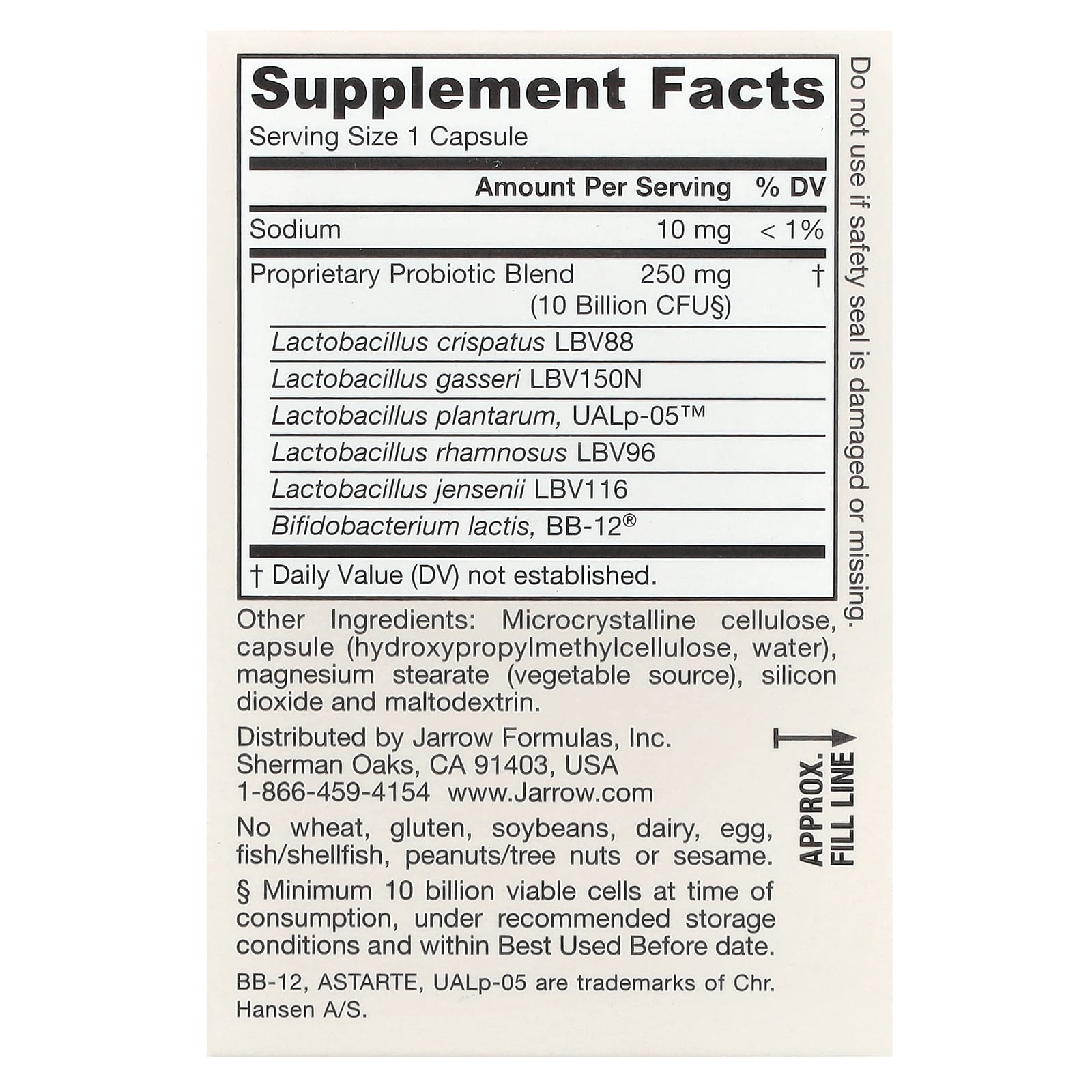Jarrow Formulas, Vegan Fem Dophilus, Advanced, 10 Billion CFU (250 mg), 30 Veggie Capsules UPC 790011037354 | Hilife Vitamins