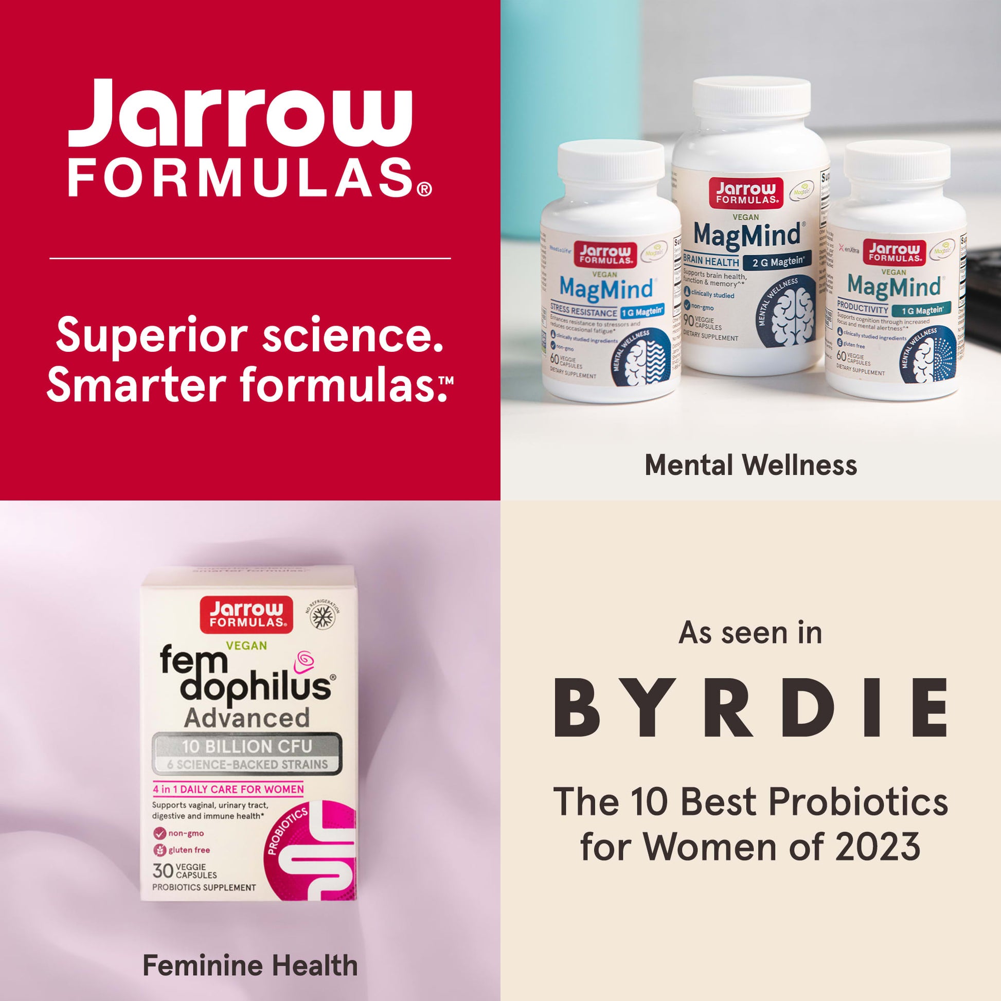 Jarrow Formulas, Vegan Fem Dophilus, Advanced, 10 Billion CFU (250 mg), 30 Veggie Capsules UPC 790011037354 | Hilife Vitamins