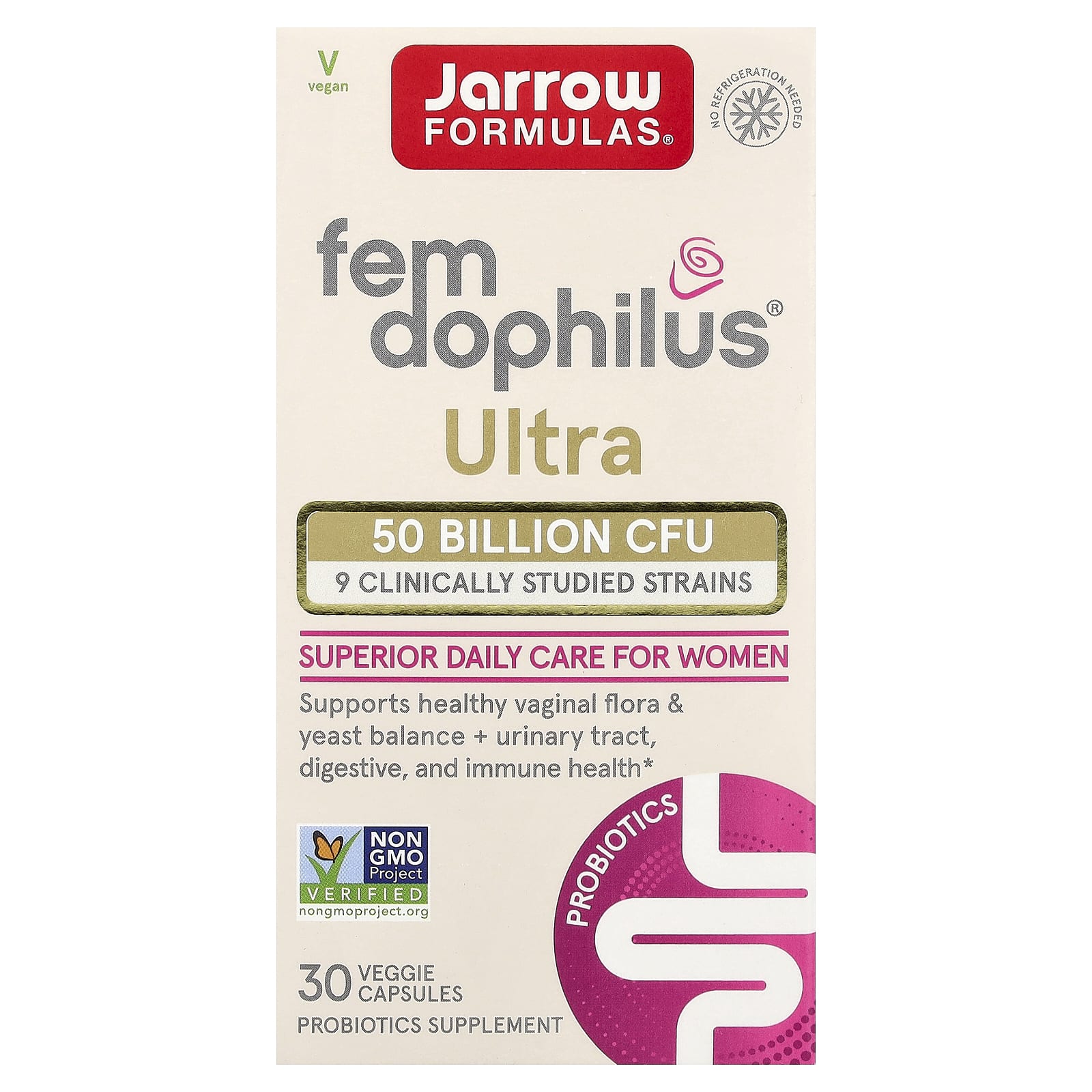 Jarrow Formulas, Fem-Dophilus® Ultra, 30 Veggie Capsules UPC 790011037446 | HiLife Vitamins