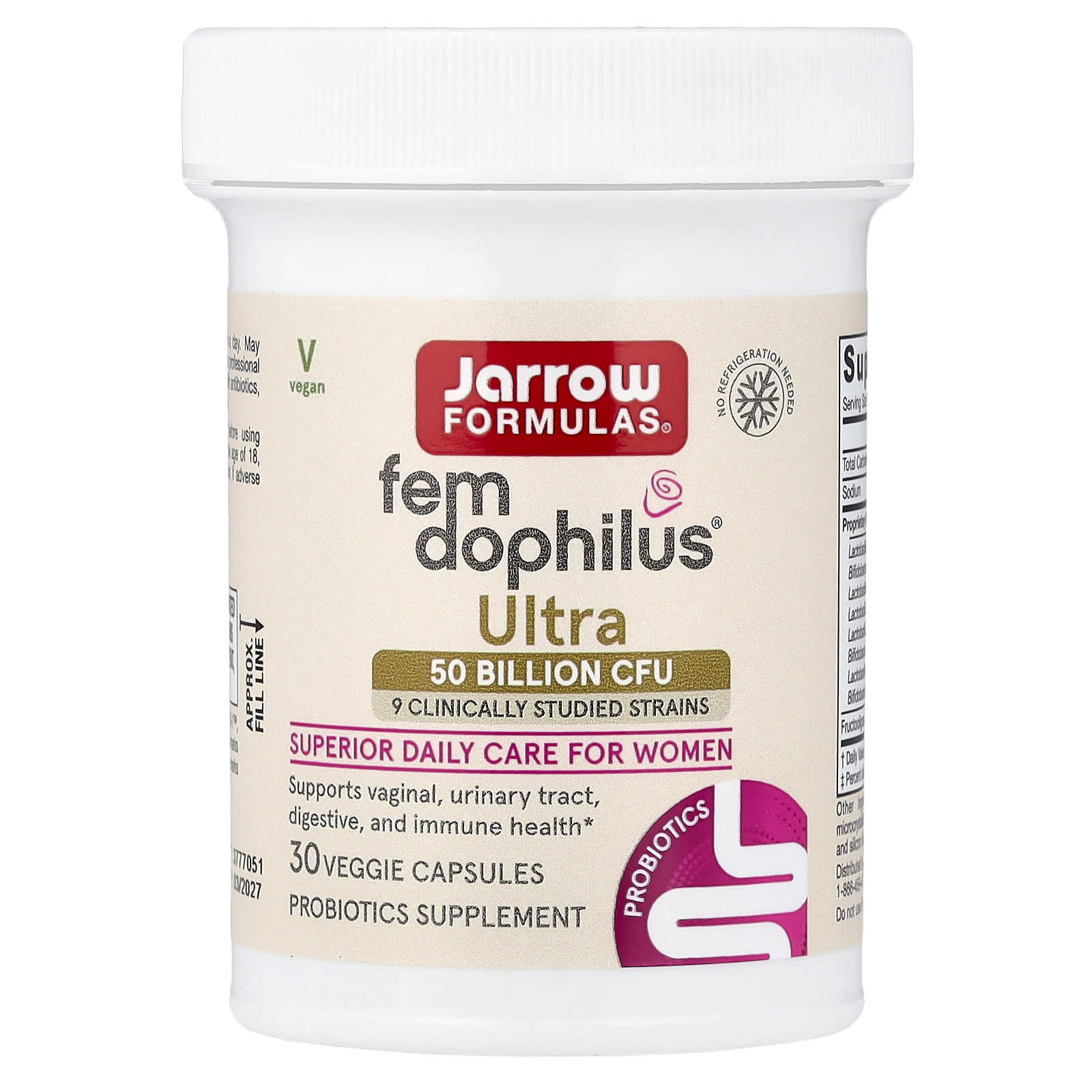 Jarrow Formulas, Fem-Dophilus® Ultra, 30 Veggie Capsules UPC 790011037446 | HiLife Vitamins