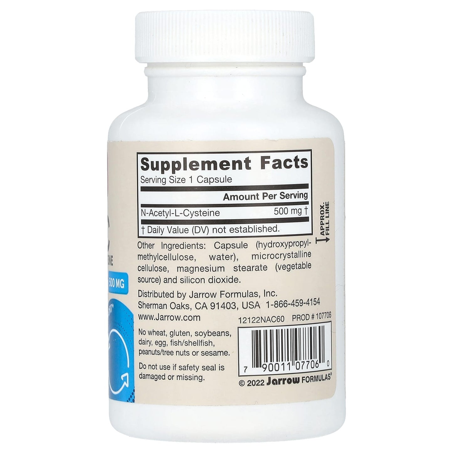 Jarrow Formulas, Vegetarian N-A-C, 500 mg, 60 Veggie Capsules UPC 790011077060 | HiLife Vitamins