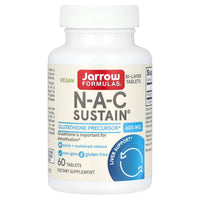 Jarrow Formulas, N-A-C (N-Acetyl-L-Cysteine) Sustain 600 mg, 60 Tablets UPC 790011077077 | HiLife Vitamins
