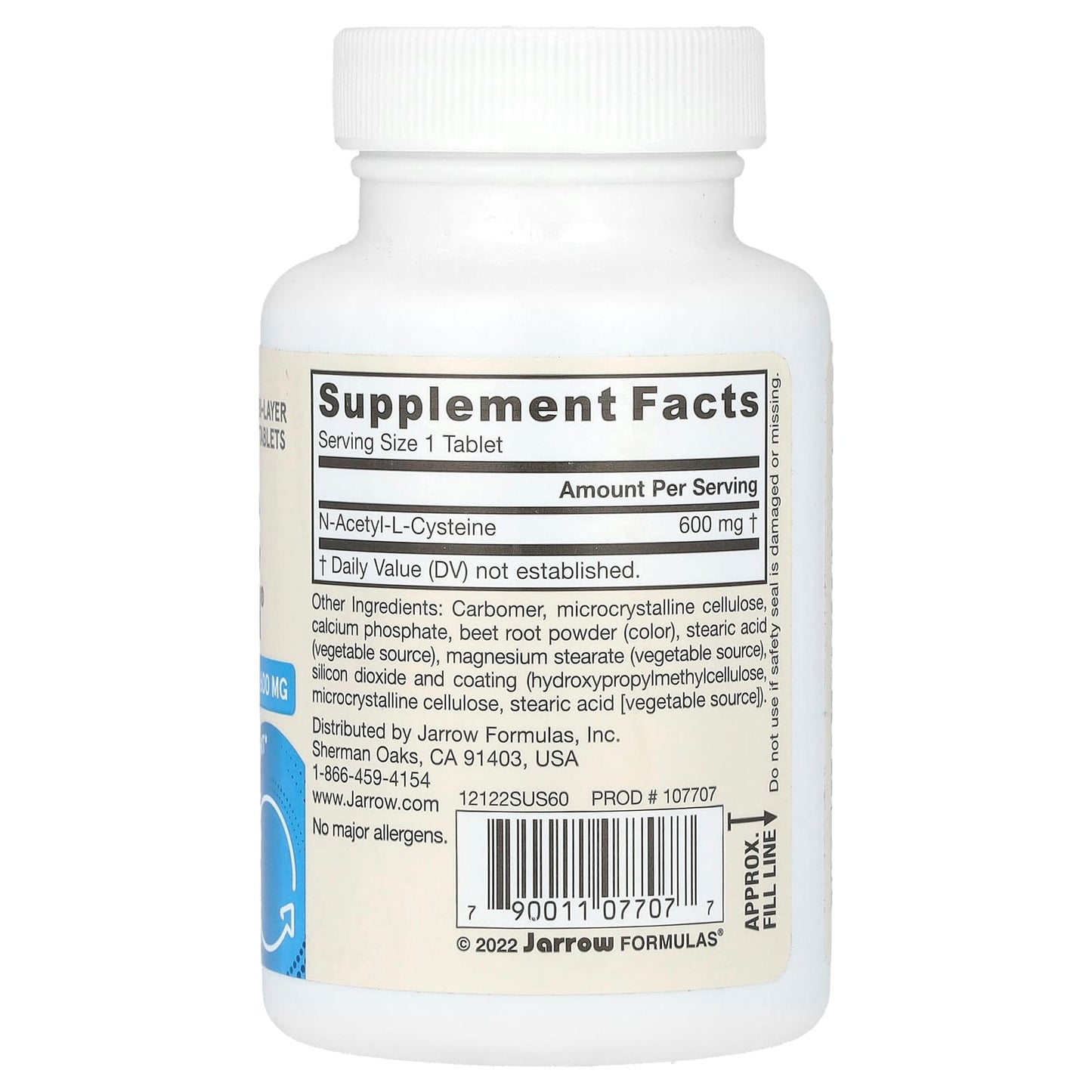 Jarrow Formulas, N-A-C (N-Acetyl-L-Cysteine) Sustain 600 mg, 60 Tablets UPC 790011077077 | HiLife Vitamins
