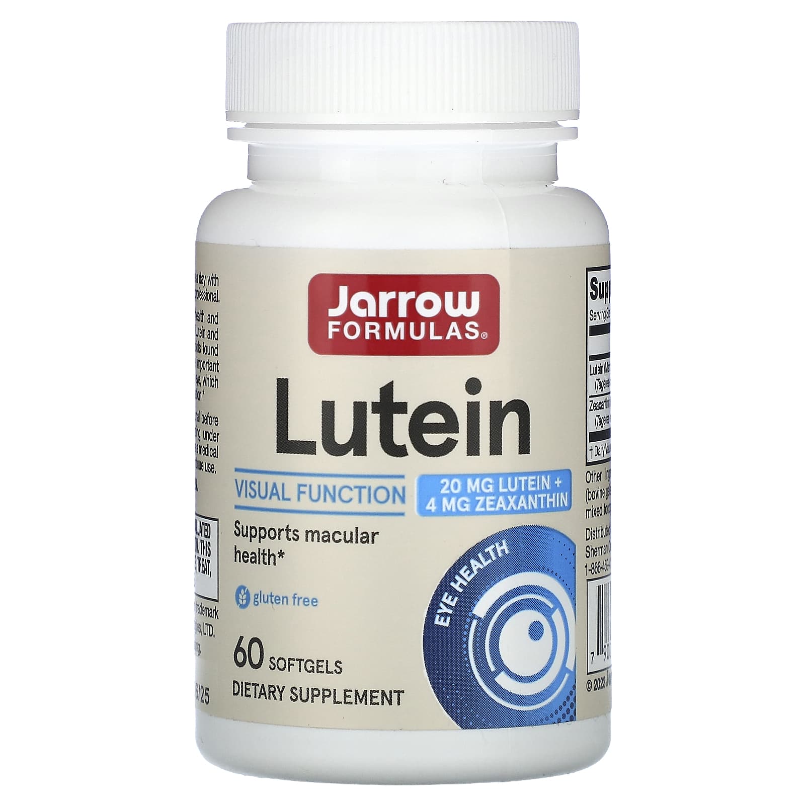 Jarrow Formulas, Lutein, 20 mg, 60 Softgels UPC 790011120254 | HiLife Vitamins