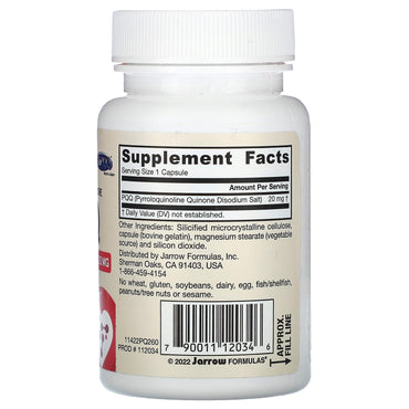 Jarrow Formulas, PQQ, 20 mg, 60 Capsules UPC 790011120346 | HiLife Vitamins