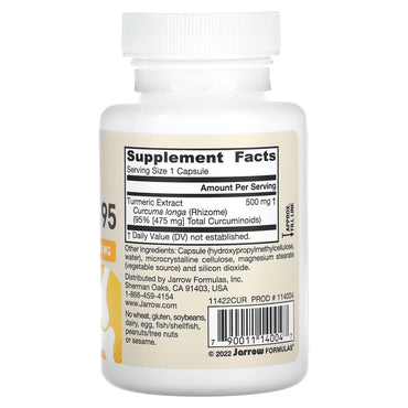 Jarrow Formulas, Curcumin 95, 60 Veggie Caps UPC 790011140047 | HiLife Vitamins