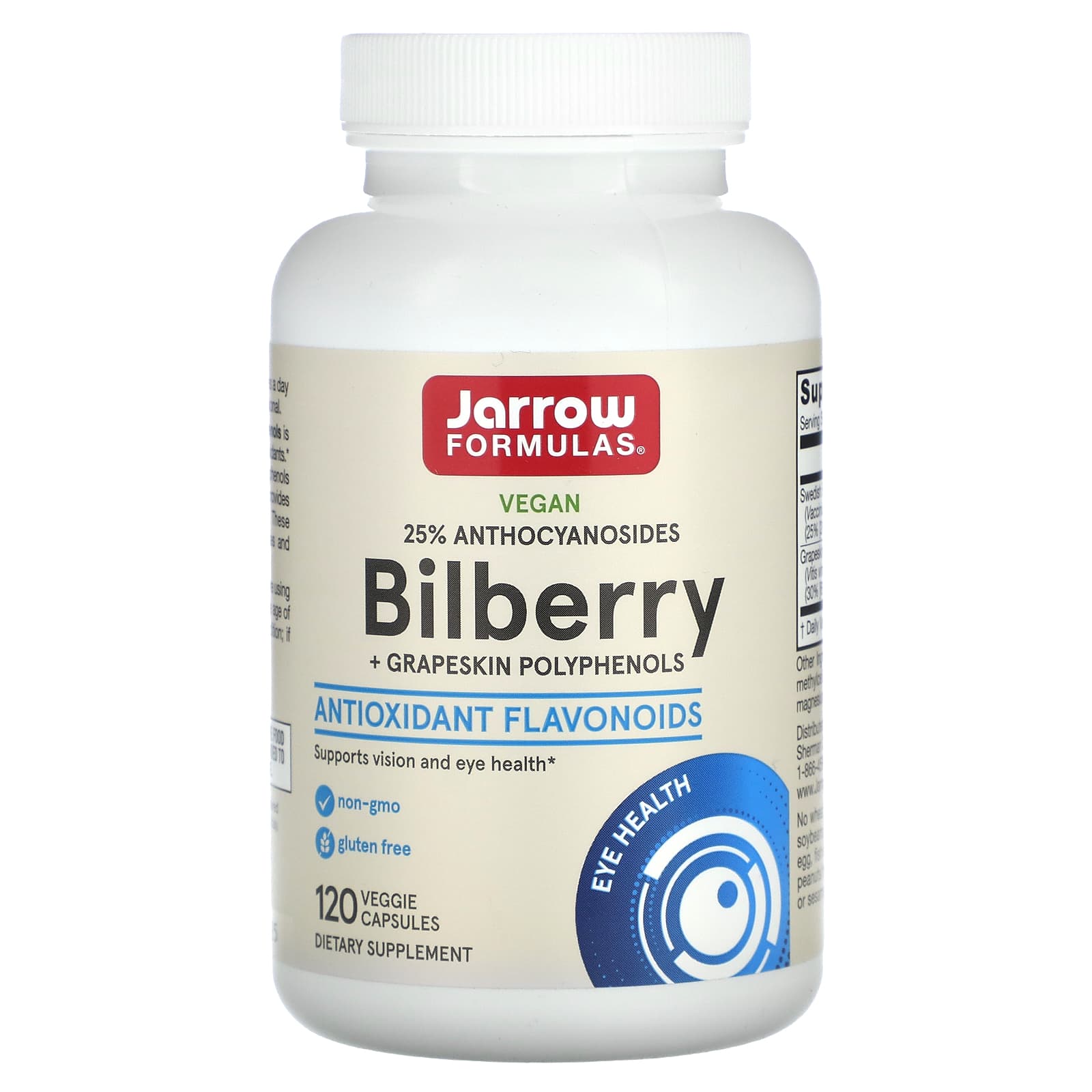 Jarrow Formulas, Bilberry + Grapeskin Polyphenols, 120 Veggie Caps UPC 790011140283 | HiLife Vitamins