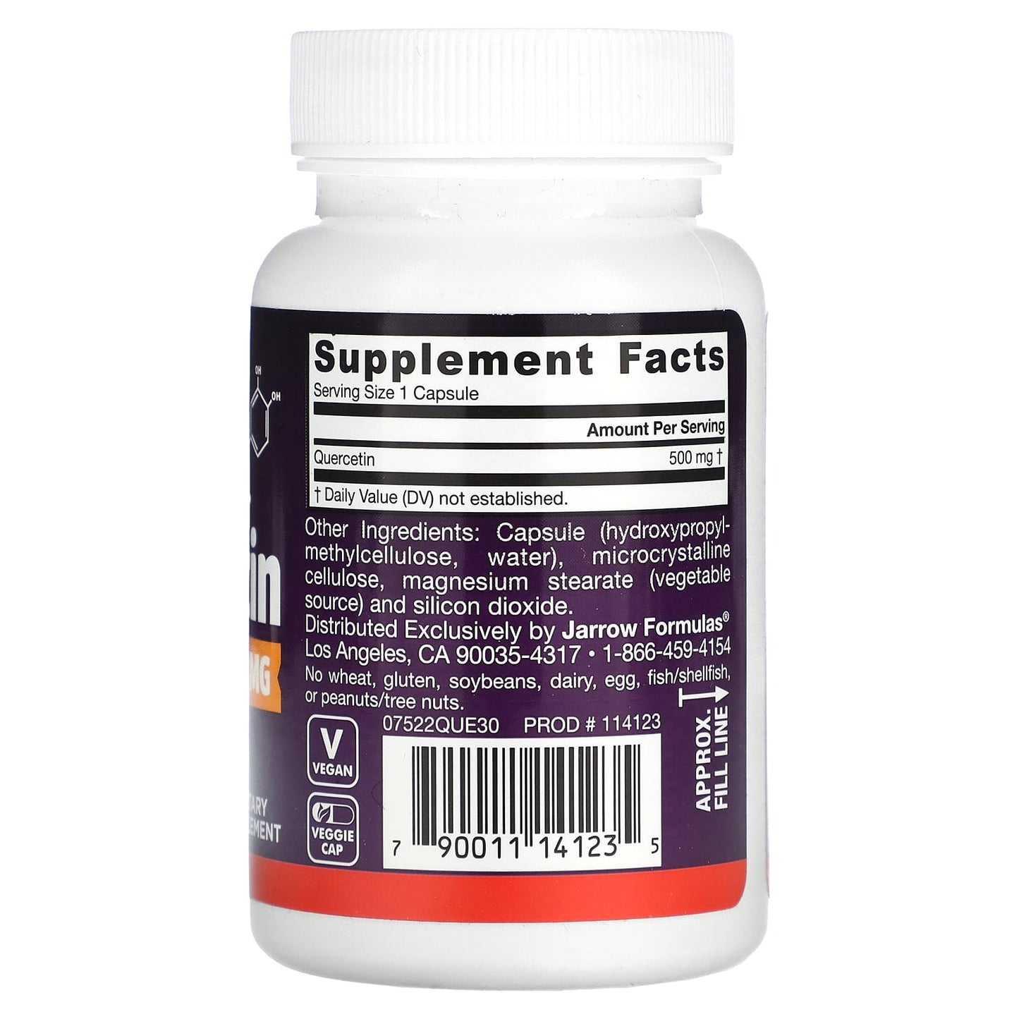 Jarrow Formulas, Quercetin 500 mg, 30 Veggie Capsules UPC 790011141235 | HiLife Vitamins