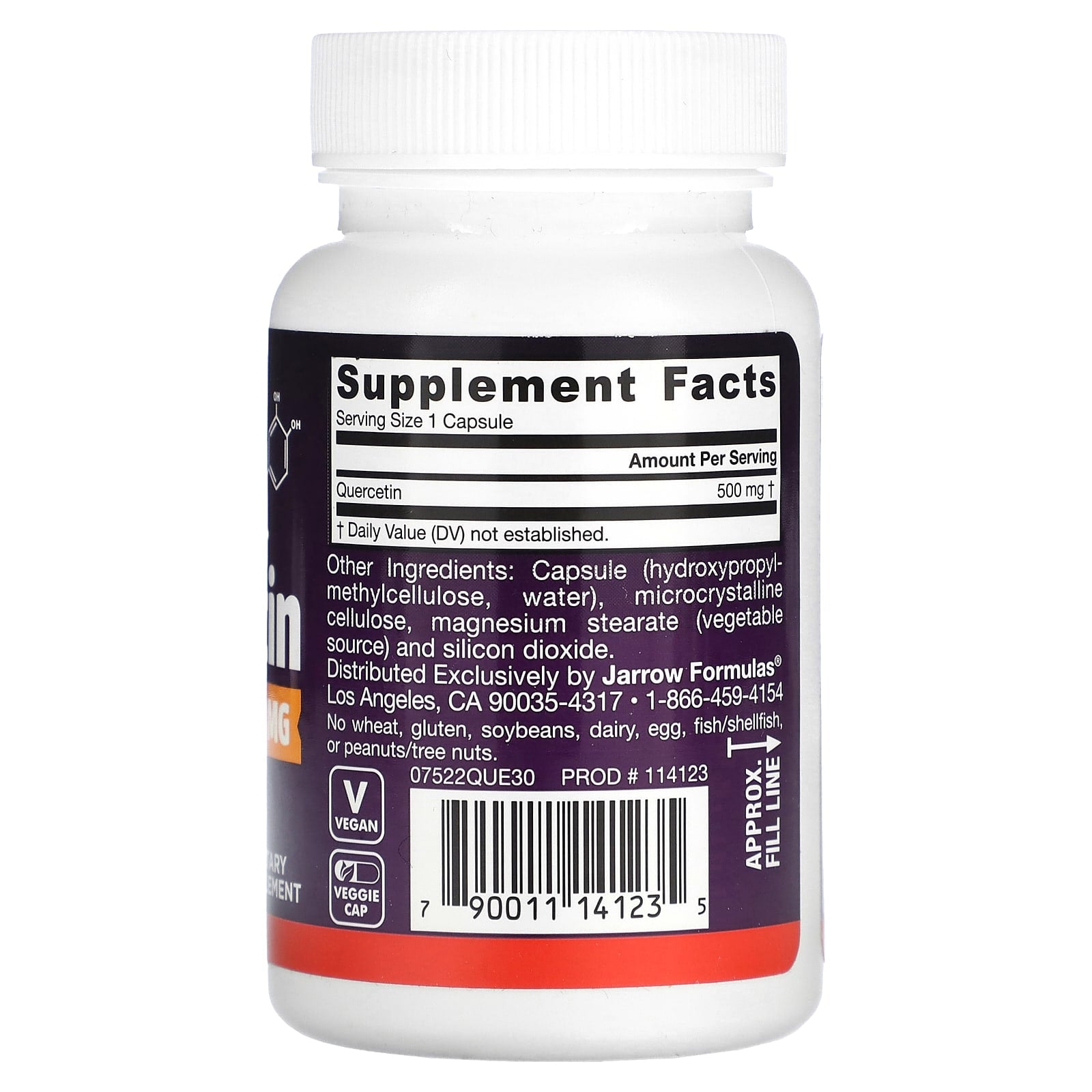 Jarrow Formulas, Quercetin 500 mg, 30 Veggie Capsules UPC 790011141235 | HiLife Vitamins