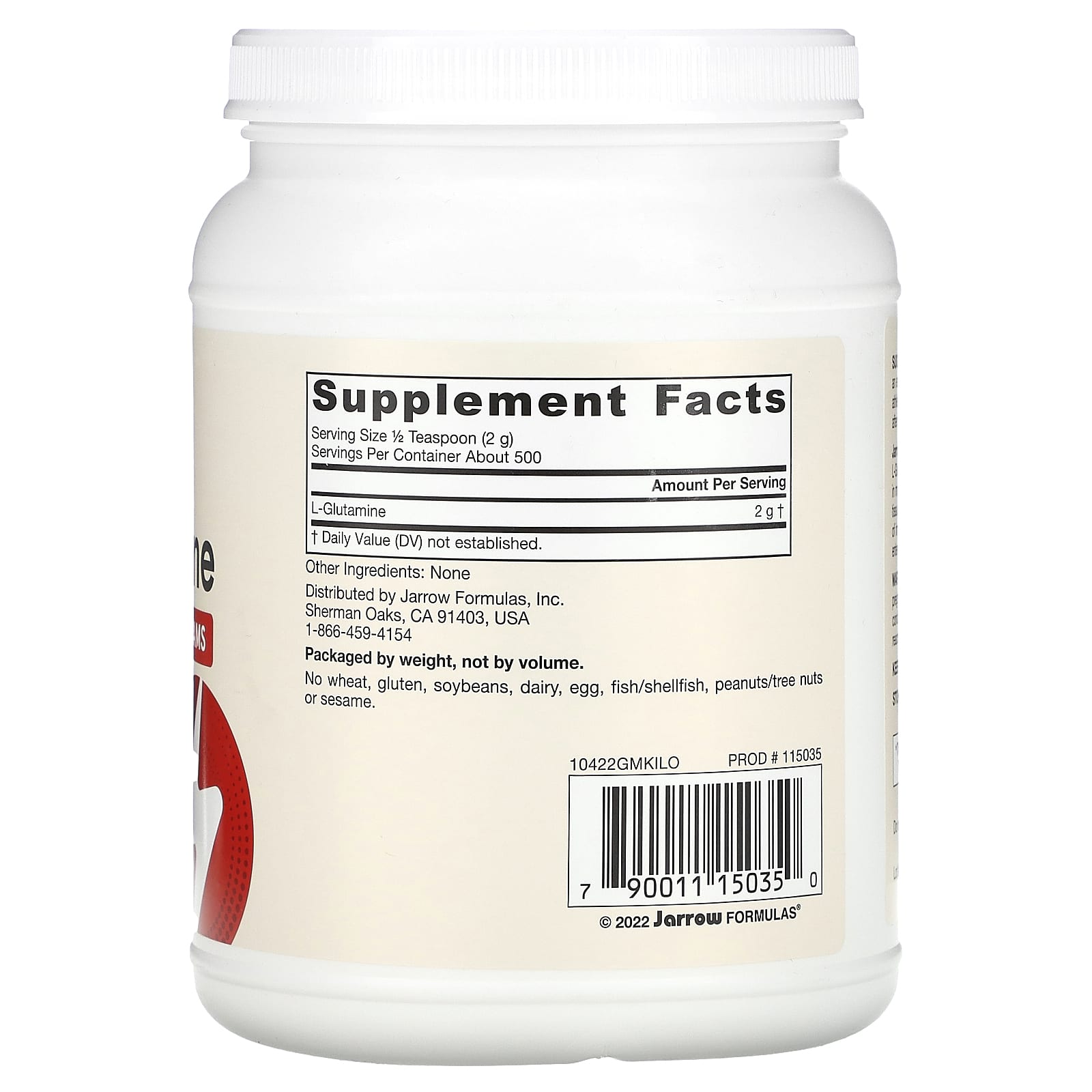 Jarrow Formulas, L-Glutamine Powder, 1000 GM UPC 790011150350 | HiLife Vitamins