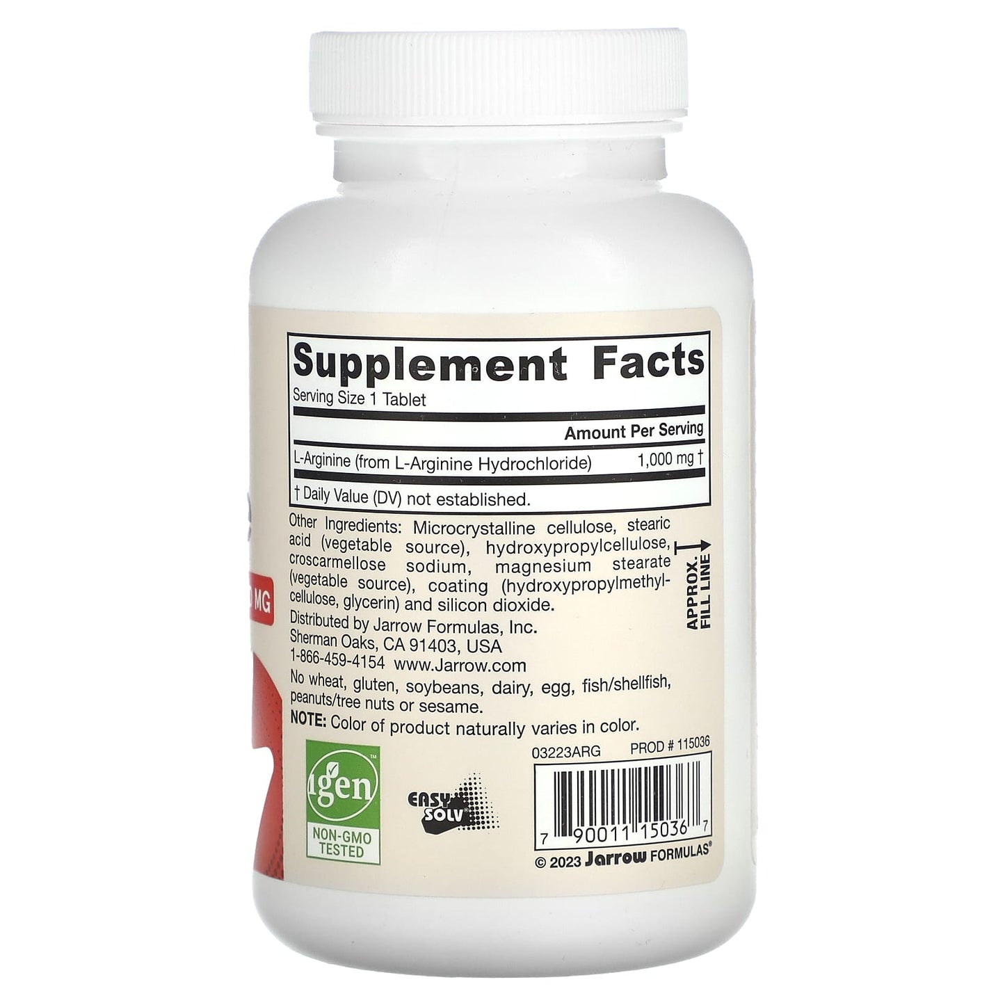 Jarrow Formulas, Arginine, 1000 mg, 100 Tablets UPC 790011150367 | HiLife Vitamins