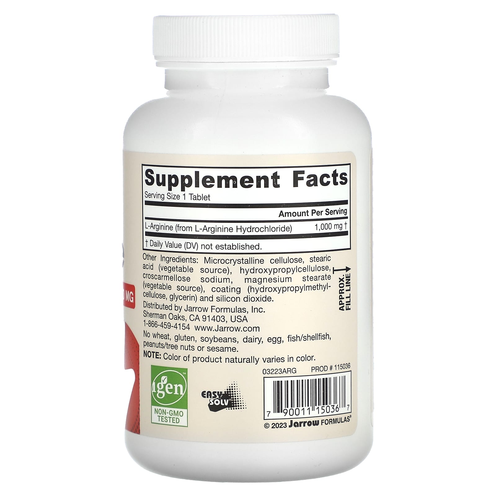 Jarrow Formulas, Arginine, 1000 mg, 100 Tablets UPC 790011150367 | HiLife Vitamins