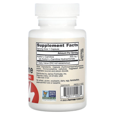 Jarrow Formulas, Acetyl L-Carnitine, 500 mg, 60 Veggie Caps UPC 790011150374 | HiLife Vitamins