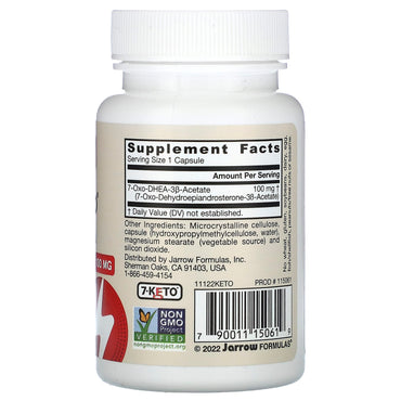 Jarrow Formulas, 7-Keto DHEA, 100 mg, 30 Capsules UPC 790011150619 | HiLife Vitamins