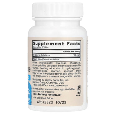 Jarrow Formulas, S-Acetyl L-Glutathione, 100 mg, 60 Tablets UPC 790011150695 | HiLife Vitamins