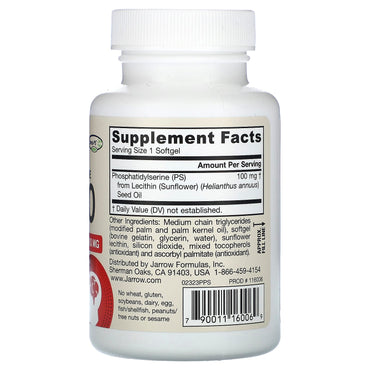 Jarrow Formulas, PS100, Phosphatidylserine, 100 mg, 60 Softgels UPC 790011160069 | HiLife Vitamins