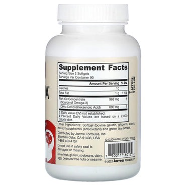 Jarrow Formulas, Max DHA, 180 Softgels UPC 790011160182 | HiLife Vitamins