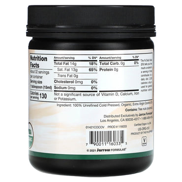 Jarrow Formulas, Extra Virgin Coconut Oil, 16 FL OZ UPC 790011160335 | HiLife Vitamins