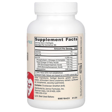 Jarrow Formulas, Krill Oil, 300 mg, 120 Softgels UPC 790011160588 | HiLife Vitamins