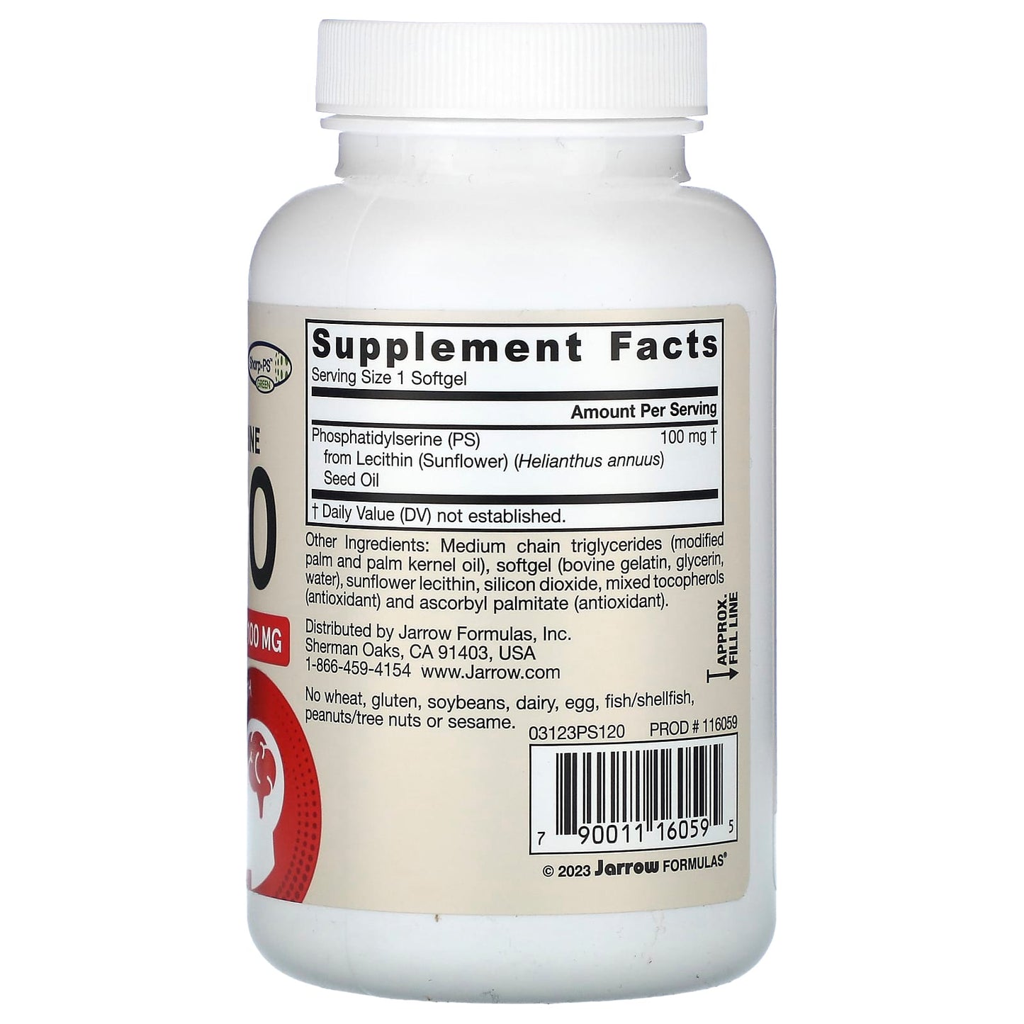 Jarrow Formulas, PS 100, Phosphatidylserine, 100 mg, 120 Softgels UPC 790011160595 | HiLife Vitamins