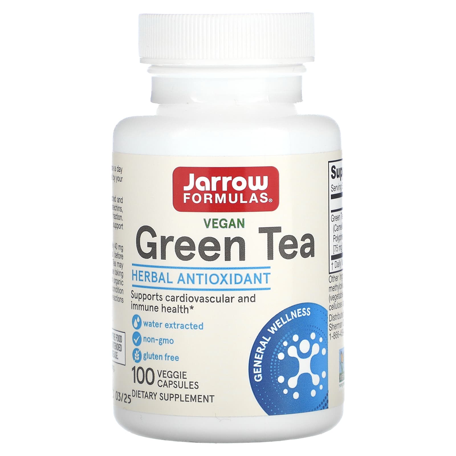 Jarrow Formulas, Green Tea, 500 mg, 100 Veggie Caps UPC 790011170075 | HiLife Vitamins