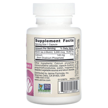 Jarrow Formulas, Biotin, 100 Capsules UPC 790011180050 | HiLife Vitamins