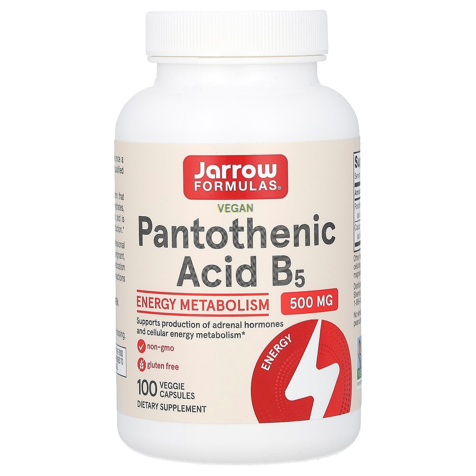 Jarrow Formulas, Pantothenic Acid B5, 500 mg, 100 Capsules UPC 790011180104 | HiLife Vitamins