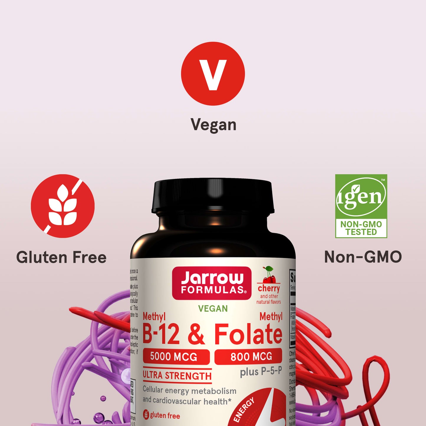 Jarrow Formulas, Methyl B-12 & Methyl Folate, Cherry Flavored, 60 Lozenges UPC 790011180197 | HiLife Vitamins