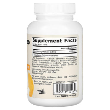 Jarrow Formulas, MSM, 1,000 mg, 120 Capsules UPC 790011190165 | HiLife Vitamins