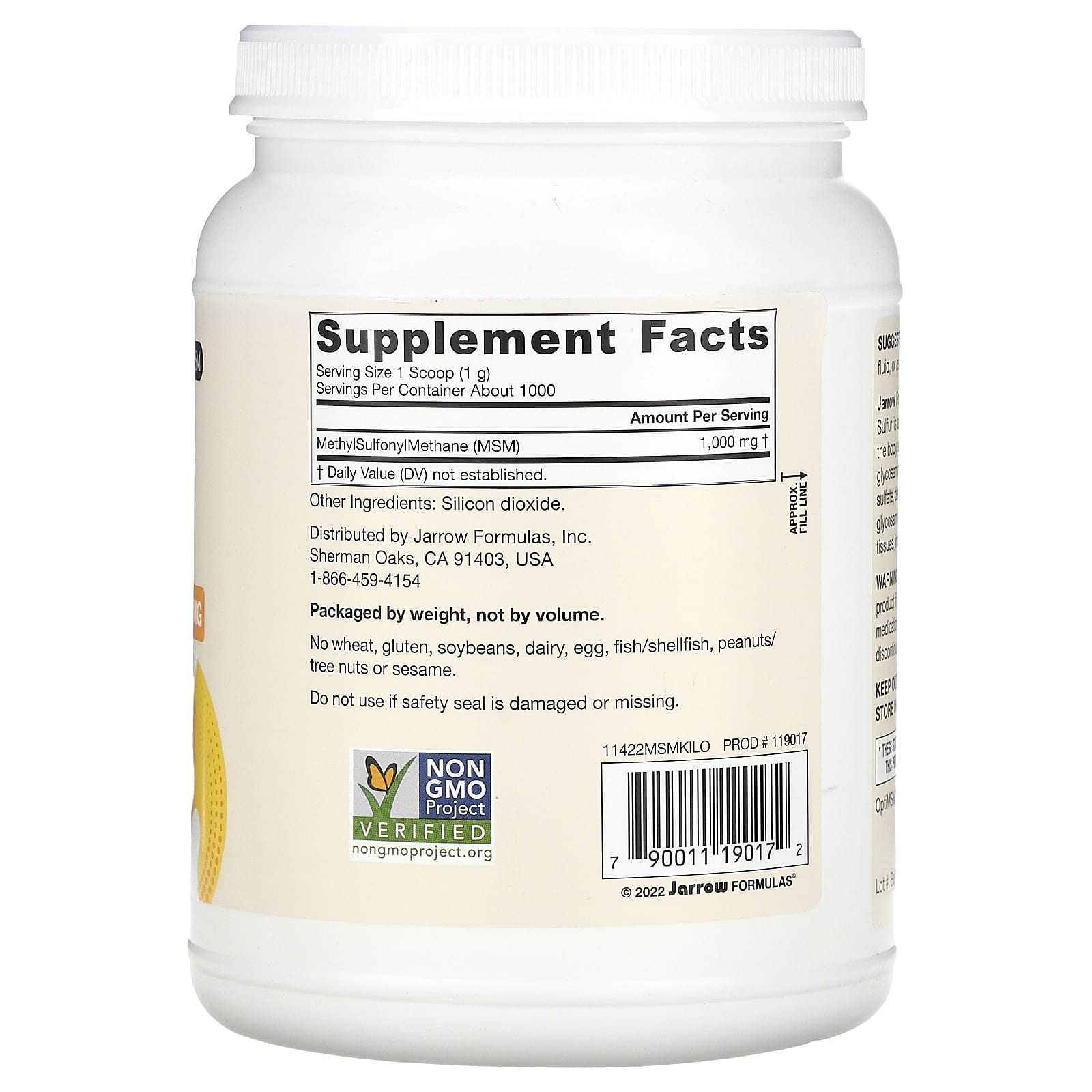 Jarrow Formulas, MSM Powder, 35.5 oz (1, 1000 GM UPC 790011190172 | HiLife Vitamins