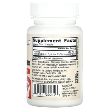Jarrow Formulas, Citicoline, CDP Choline, 250 mg, 60 Capsules UPC 790011200123 | HiLife Vitamins
