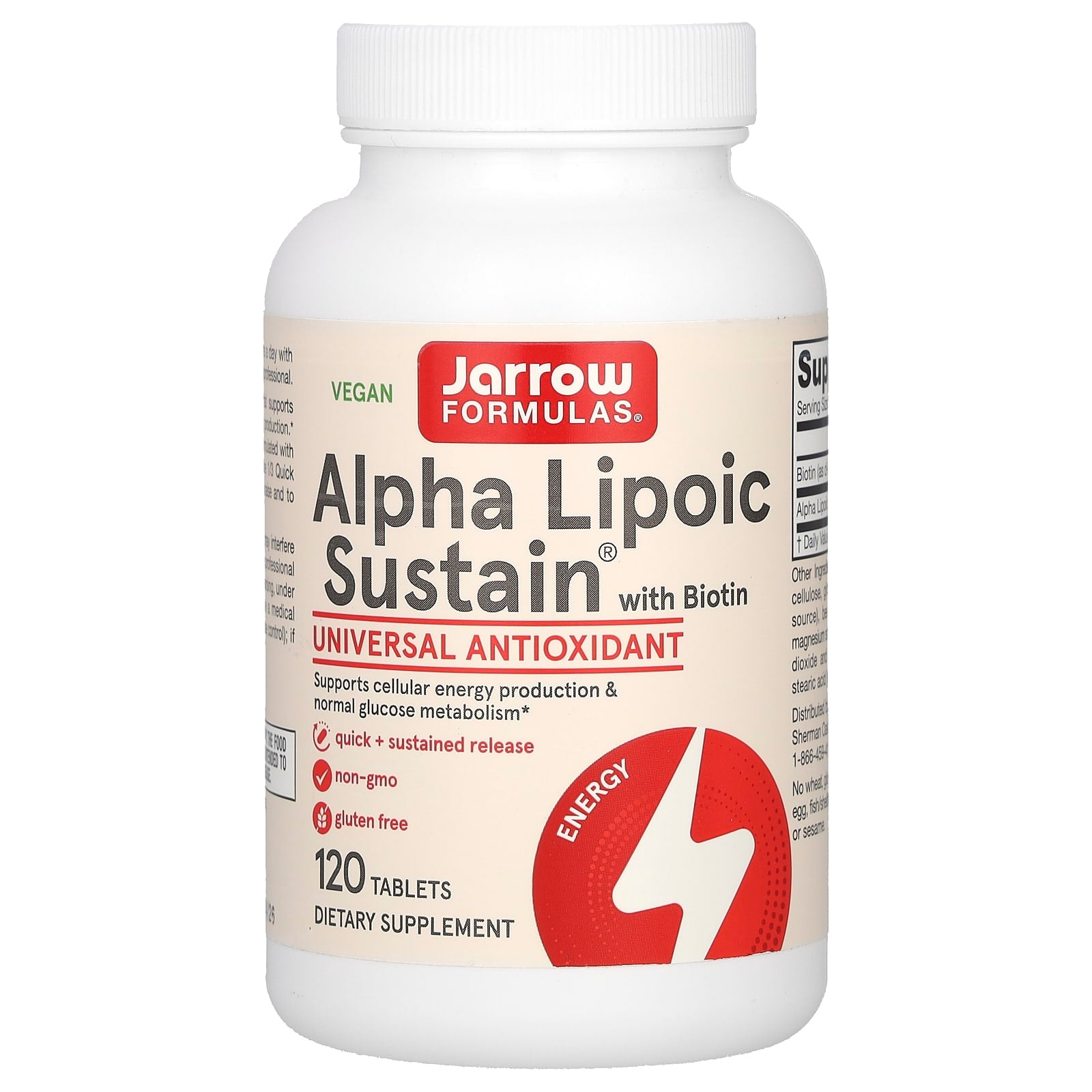 Jarrow Formulas, Alpha Lipoic Sustain with Biotin, 120 Tablets UPC 790011200369 | HiLife Vitamins