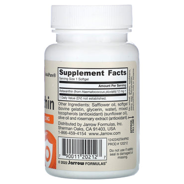 Jarrow Formulas, Astaxanthin, 12 mg, 60 Softgels UPC 790011202127 | HiLife Vitamins