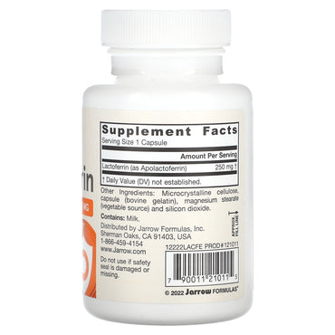 Jarrow Formulas, Lactoferrin, Freeze Dried, 250 mg, 60 Capsules UPC 790011210115 | HiLife Vitamins