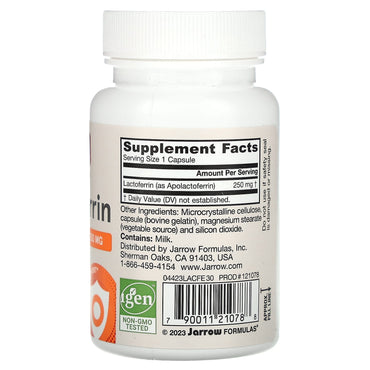Jarrow Formulas, Lactoferrin 250 mg, 30 Capsules UPC 790011210788 | HiLife Vitamins