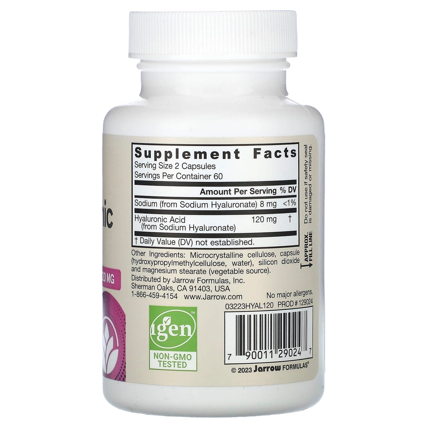 Jarrow Formulas, Hyaluronic Acid, 120 Veggie Caps UPC 790011290247 | HiLife Vitamins