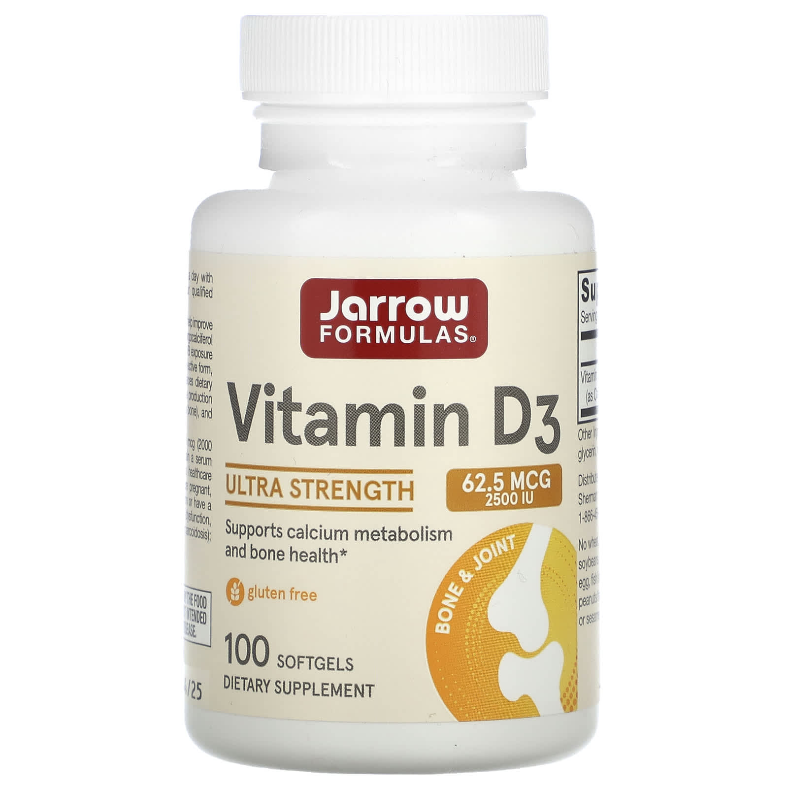 Jarrow Formulas, Vitamin D3, Cholecalciferol, 62.5 mcg (, 100 Softgels UPC 790011290421 | HiLife Vitamins