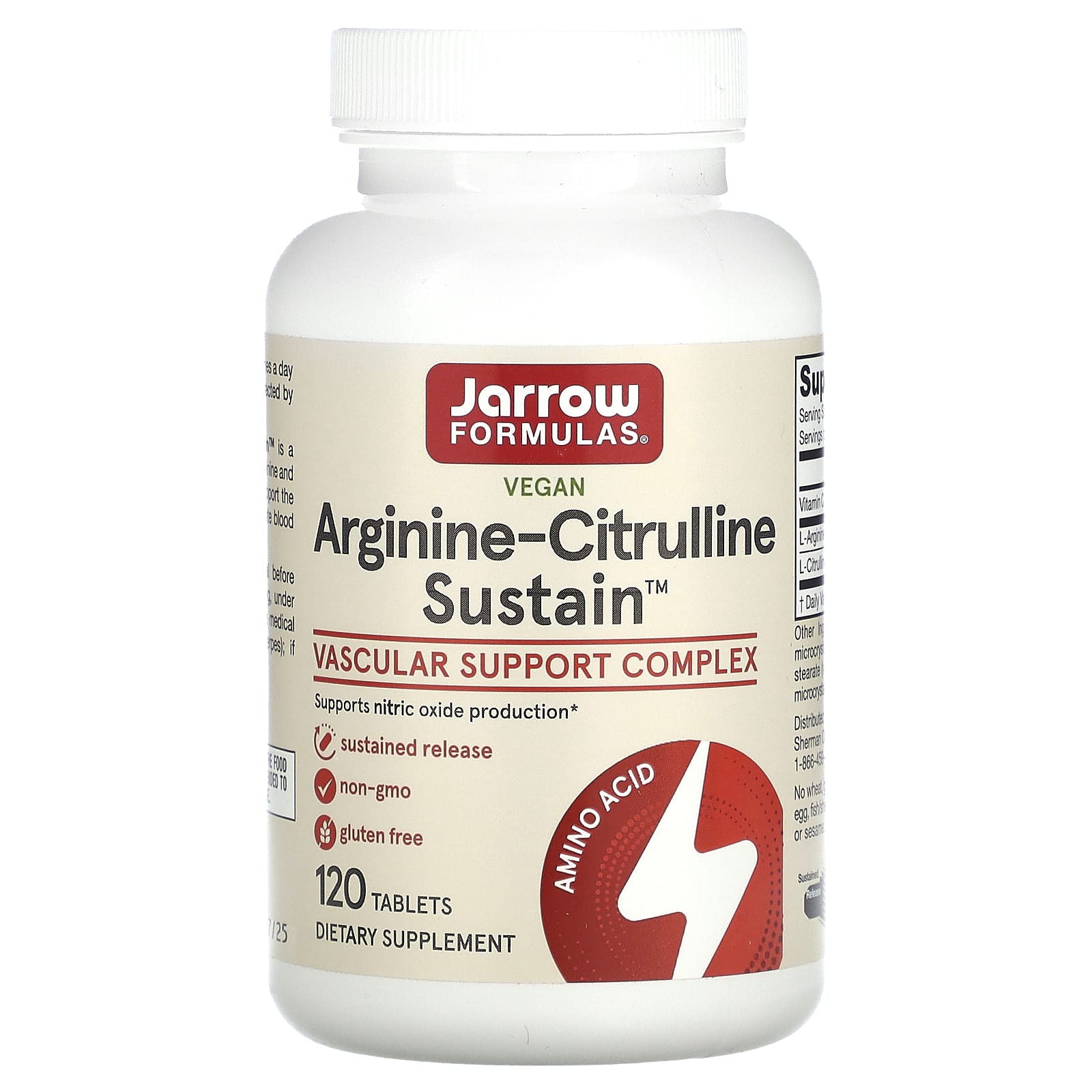 Jarrow Formulas, Arginine-Citrulline Sustain, 120 Tablets UPC 790011290728 | HiLife Vitamins