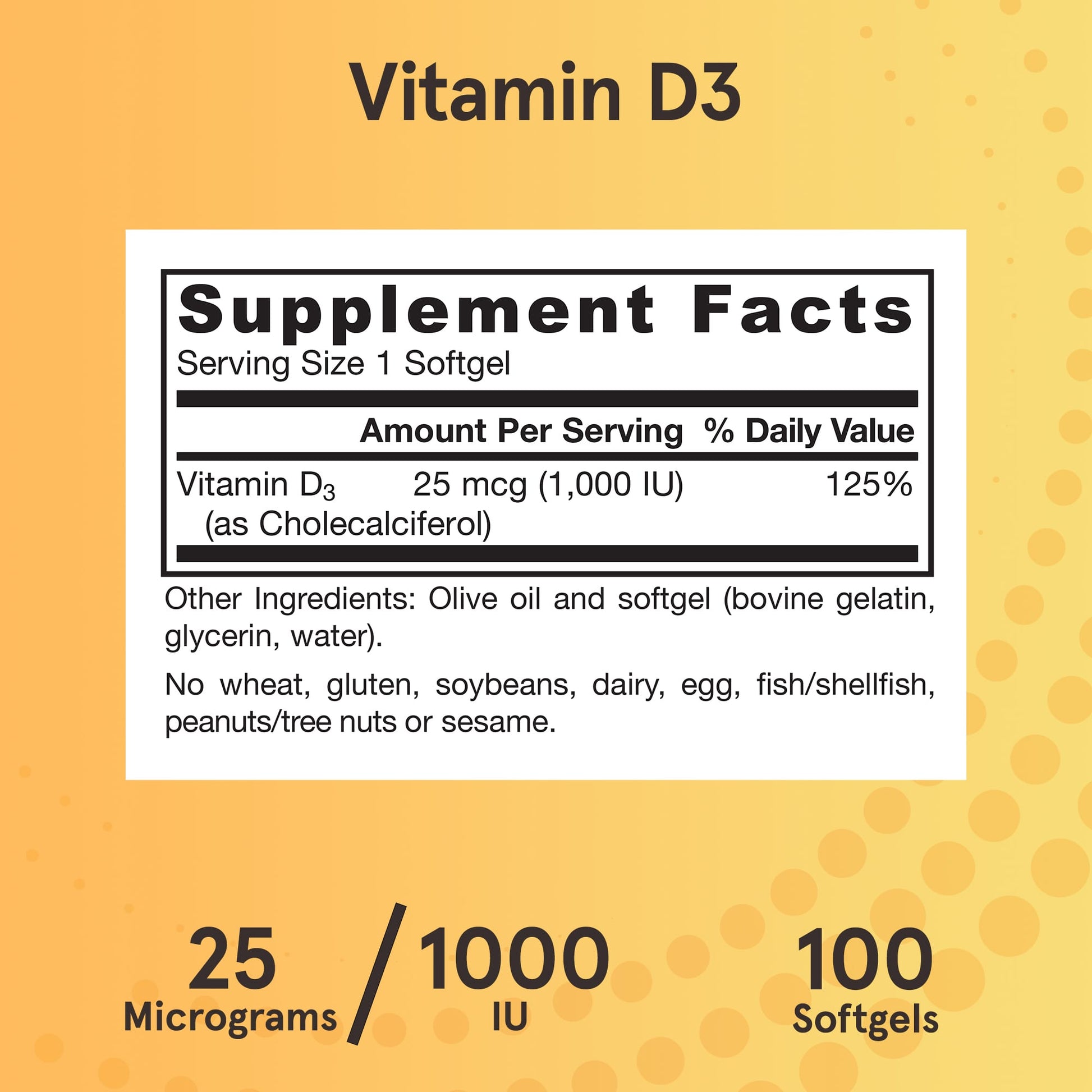 Jarrow Formulas, Vitamin D3, Cholecalciferol, 25 mcg (1,, 100 Softgels UPC 790011300038 | HiLife Vitamins